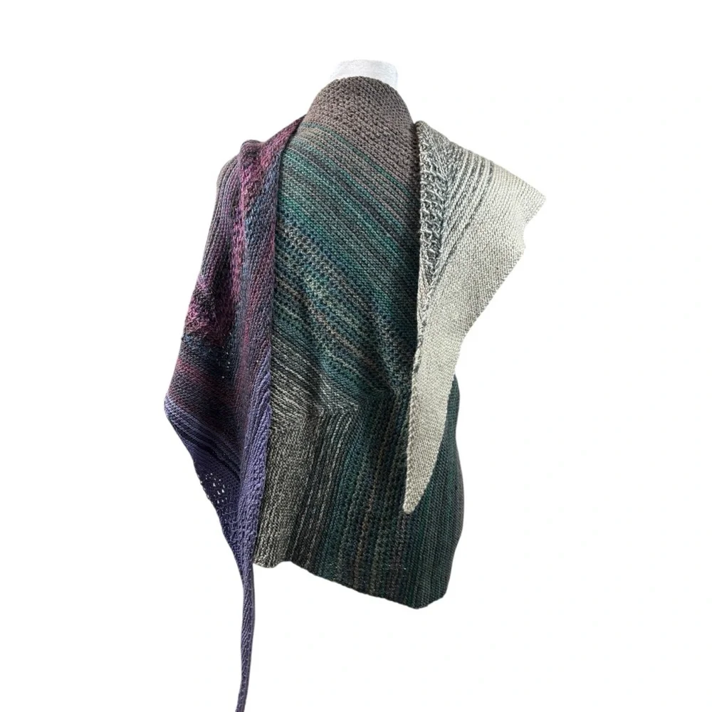 Unique Multicolor Hand Knit Asymmetric Shawl‎ Scarf